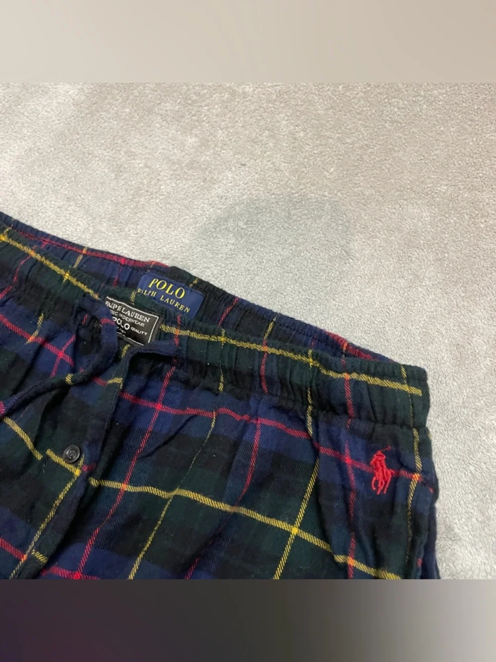 Polo Ralph Lauren Pajama Pants Mens Large Blue Green Plaid Flannel Pony